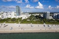 Miami Beach, Florida, USA - Aerial view of The Setai and other hotels near South Beach. The dowtown skyline in the Royalty Free Stock Photo