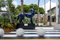 Miami Beach, Florida, USA - A modern sculpture of a howling wolf along Lincoln Road, a pedestrian-friendly street in