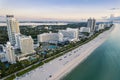 Miami Beach, Florida, USA - Aug 06, 2023: Morning aerial view of luxury condominiums and hotels in Mid-beach Royalty Free Stock Photo