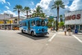 Miami Beach, Florida, USA - Free public trolley bus transporting passengers Royalty Free Stock Photo