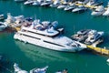 Miami Beach, Florida USA - March 23, 2021: luxurious boats in yacht port on summer Royalty Free Stock Photo