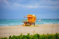 Miami Beach, Florida, USA sunrise and life guard tower. Royalty Free Stock Photo