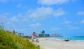 Miami Beach, Florida, USA sunrise and life guard tower. Lifeguard Post on Miami Beach. Royalty Free Stock Photo