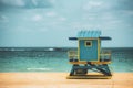 Miami Beach, Florida, USA sunrise and life guard tower. Miami Beach, Florida. Royalty Free Stock Photo