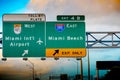 Miami Beach and Miami International Airport exit sign on 195 Interstate highway Royalty Free Stock Photo