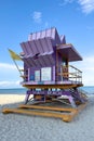 Miami beach lifeguard stand in the Florida. South beach. Travel holiday ocean location concept. Royalty Free Stock Photo