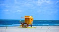Miami Beach Lifeguard Stand in the Florida sunshine. Sandy Tropical Scene. Royalty Free Stock Photo