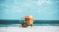 Miami Beach Lifeguard Stand in the Florida sunshine. Sandy Tropical Scene. Royalty Free Stock Photo