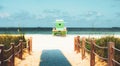 Miami Beach Lifeguard Stand in the Florida sunshine. Sunny summer day, with blue sky and Atlantic Ocean. Royalty Free Stock Photo