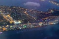 Miami Beach lights at night from departing aircraft Royalty Free Stock Photo