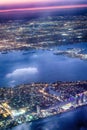 Miami Beach lights at night from departing aircraft Royalty Free Stock Photo