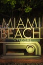 Miami beach night sign. Miami Beach welcome sign. Royalty Free Stock Photo