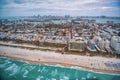 Miami Beach Ocean Drive and shoreline  as seen from helicopter, aerial city view Royalty Free Stock Photo