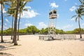 Miami Beach police watch tower on sand beach