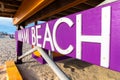 Miami Beach sign on Lifeguard tower Royalty Free Stock Photo