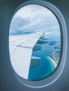 Miami Beach skyline from airplane porthole Royalty Free Stock Photo