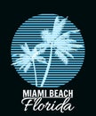 Miami Beach sunset print t-shirt design. Poster palm tree silhouettes Royalty Free Stock Photo