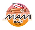 Miami beach surfing theme logo in retro style. Vector illustration