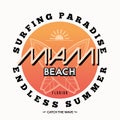 Miami beach surfing theme logo in retro style. Vector illustration