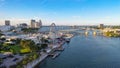 Panoramic aerial view of a beautiful sunset in South Pointed Beach. Miami, Florida. Royalty Free Stock Photo