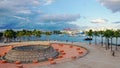 Panoramic aerial view of a beautiful sunset in South Pointed Beach. Miami, Florida. Royalty Free Stock Photo