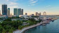 Panoramic aerial view of a beautiful sunset in South Pointed Beach. Miami, Florida. Royalty Free Stock Photo