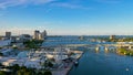 Panoramic aerial view of a beautiful sunset in South Pointed Beach. Miami, Florida. Royalty Free Stock Photo