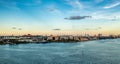 Panoramic aerial view of a beautiful sunset in South Pointed Beach. Miami, Florida. Royalty Free Stock Photo