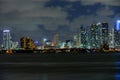 Miami business district, lights and reflections of the city. Miami night downtown. Royalty Free Stock Photo