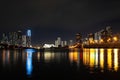 Miami city night. Miami Florida, sunset panorama with colorful illuminated business and residential buildings and bridge Royalty Free Stock Photo