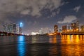 Miami city night skyline. Miami cityscape at night. Royalty Free Stock Photo