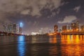 Miami city night skyline. Miami cityscape at night. Royalty Free Stock Photo