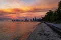 Miami city skyline panorama with urban skyscrapers over sea with reflection. Miami night downtown, city Florida. Royalty Free Stock Photo