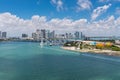 Miami City Skyline viewed from Dodge Island at Biscayne Bay in USA