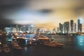 Miami downtown. Beautiful colorful city of Port Miami Florida, skyline and bay with night clouds. Royalty Free Stock Photo