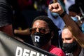 Miami Downtown, FL, USA - MAY 31, 2020: US anti-racism movement. Black and white men fight racism in America.