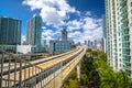 Miami downtown skyline and futuristic mover train view, Florida