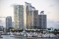 Miami - evening view on the South Beach skyscrapers. Royalty Free Stock Photo