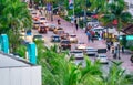 Miami, FL - February 25, 2016: Car traffic in Miami Beach at dusk, aerial view Royalty Free Stock Photo