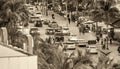 Miami, FL - February 25, 2016: Car traffic in Miami Beach at dusk, aerial view Royalty Free Stock Photo