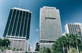 MIAMI, FL - FEBRUARY 25, 2016: Panoramic downtown skyline on a b