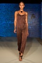 A model walks runway at the  Aqua de Coco show at Planet Fashion TV show Royalty Free Stock Photo