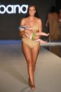 A model walks the runway for the 2018 Sports Illustrated Swimsuit show Royalty Free Stock Photo