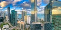 MIAMI, FL - MARCH 30, 2018: Panoramic aerial view of Downtown Miami skyline at sunrise. - Panoramic view Royalty Free Stock Photo