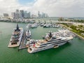 Aerial drone photo Miami International Boat Show circa 2023. Featuring Motoryacht Kismet Royalty Free Stock Photo