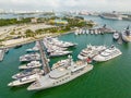 Aerial drone photo Miami International Boat Show circa 2023. Featuring Motoryacht Skat 9906