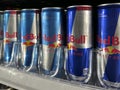 Miami, Florida -Red Bull regular and sugar free with Taurine cans for sale at a supermarket