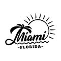 Miami Florida. Black and white lettering design. Decorative inscription. Vintage vector and illustration. Royalty Free Stock Photo