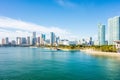 Miami Florida city skyline morning with blue sky