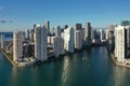 Aerial view of City of Miami and entrance of Miami River.